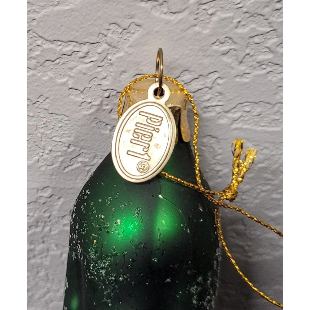 Pier 1 Glass Pickle Christmas Ornament Green Glittery
